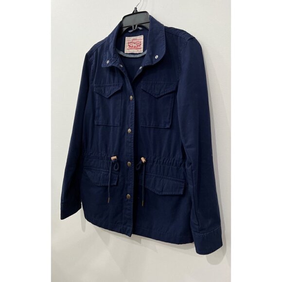 Levi’s Size XS Button Up Waist Tie Utility Field Jacket Navy 100% Cotton - Picture 9 of 11